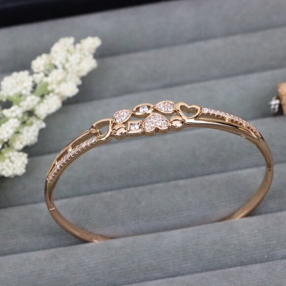 Rose Gold Heart Charm Bangle with Cubic Zirconia Accents, XPBL0602 - Picture 12 of 12